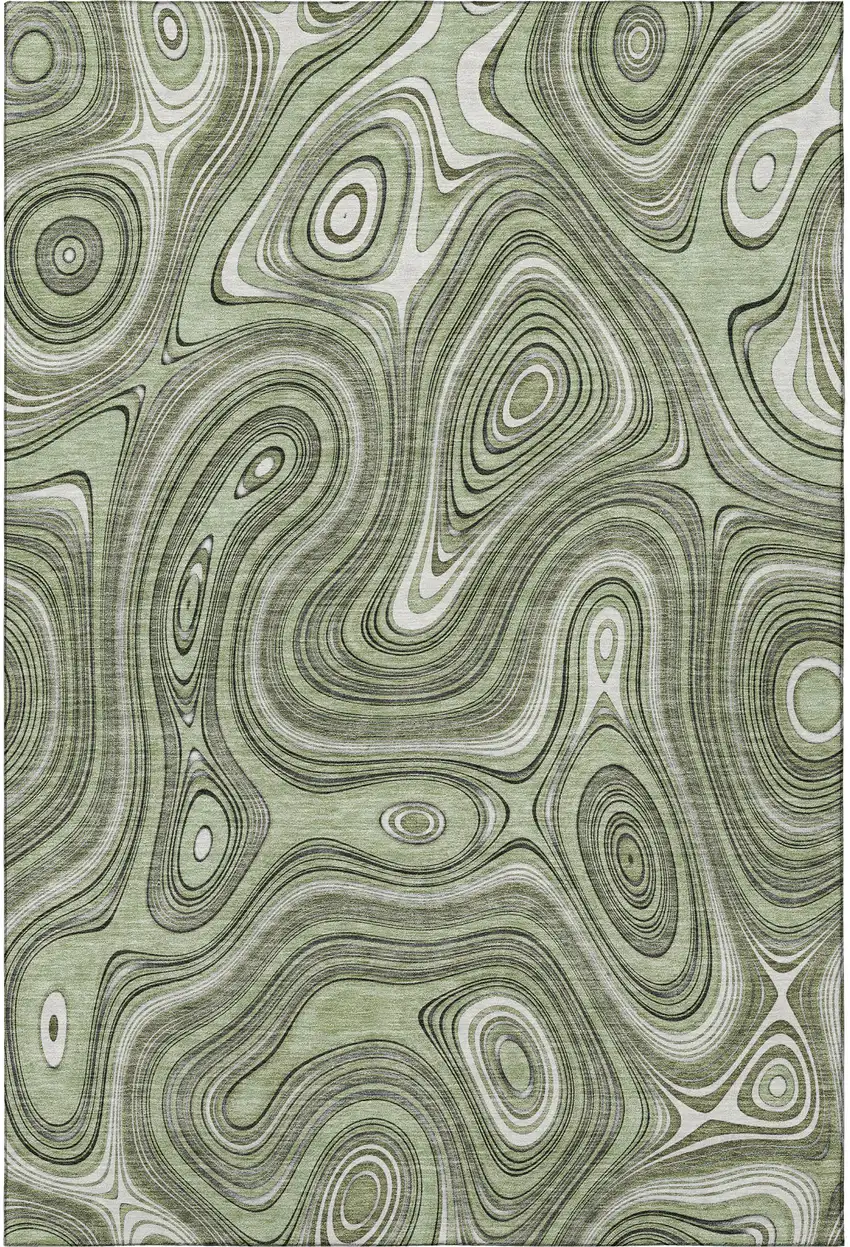 Sage And Ivory Geometric Washable Area Rug With UV Protection Photo 4