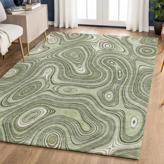 Sage And Ivory Geometric Washable Area Rug With UV Protection Photo 6