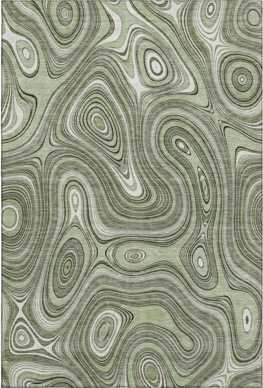 Sage And Ivory Geometric Washable Area Rug With UV Protection Photo 1