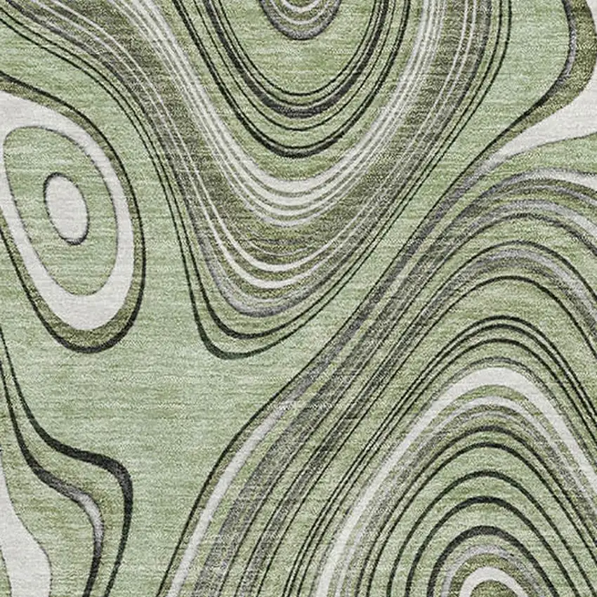 Sage And Ivory Geometric Washable Area Rug With UV Protection Photo 3