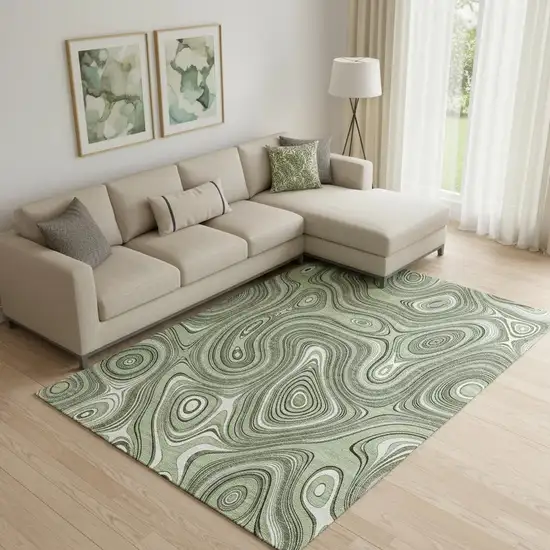 Sage And Ivory Geometric Washable Area Rug With UV Protection Photo 2
