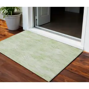 Photo of Sage And Ivory Geometric Washable Indoor Outdoor Area Rug