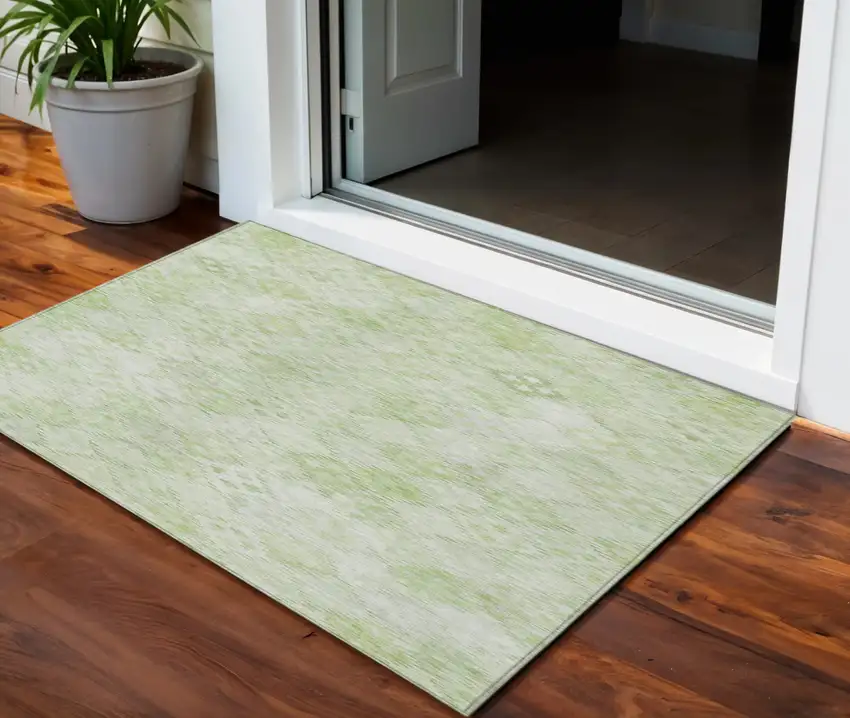 Sage And Ivory Geometric Washable Indoor Outdoor Area Rug Photo 1