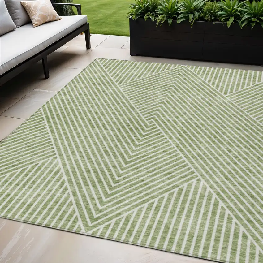 Sage And Ivory Geometric Washable Indoor Outdoor Area Rug Photo 1