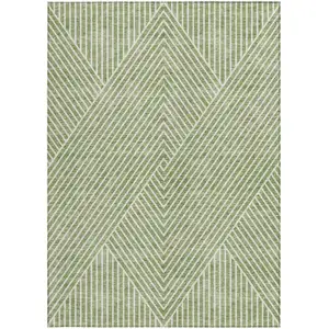 Photo of Sage And Ivory Geometric Washable Indoor Outdoor Area Rug