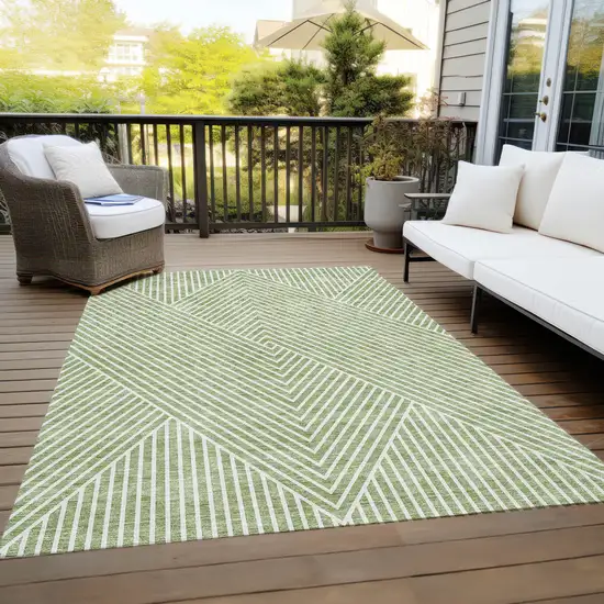 Sage And Ivory Geometric Washable Indoor Outdoor Area Rug Photo 9