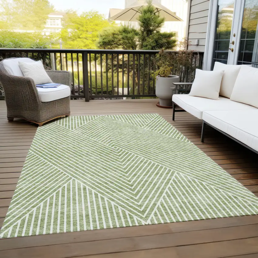 Sage And Ivory Geometric Washable Indoor Outdoor Area Rug Photo 9