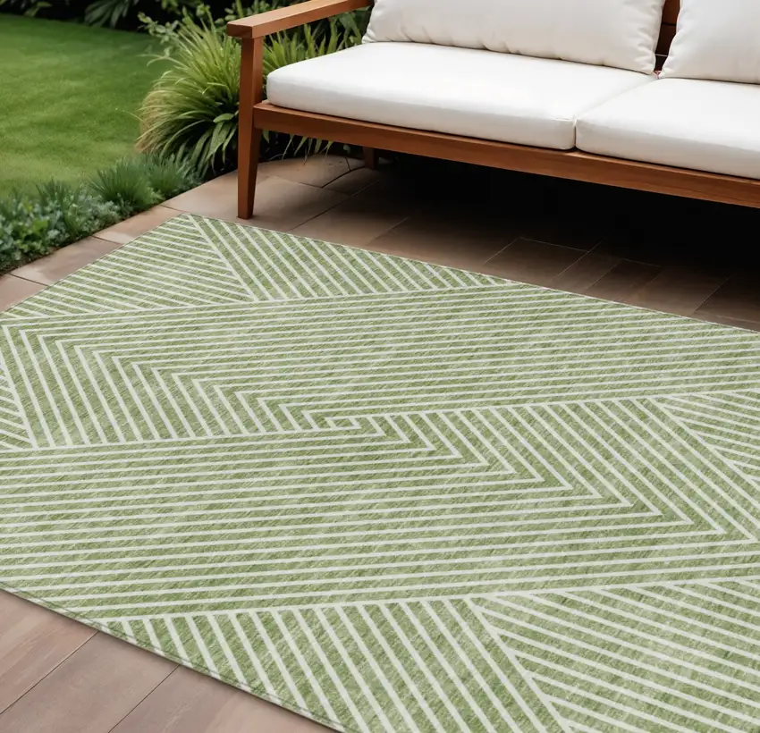 Sage And Ivory Geometric Washable Indoor Outdoor Area Rug Photo 1