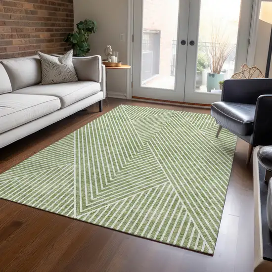 Sage And Ivory Geometric Washable Indoor Outdoor Area Rug Photo 7