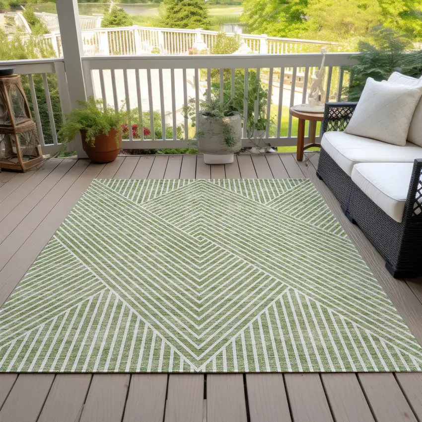 Sage And Ivory Geometric Washable Indoor Outdoor Area Rug Photo 7