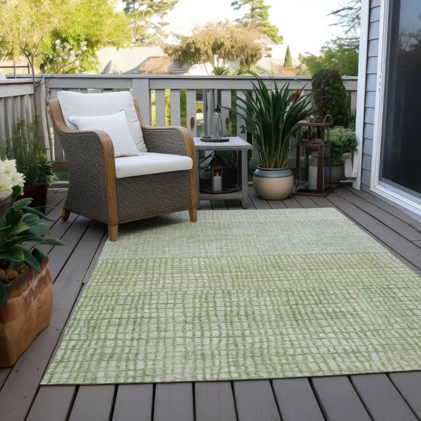 Sage And Ivory Geometric Washable Indoor Outdoor Area Rug Photo 8