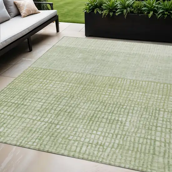 Sage And Ivory Geometric Washable Indoor Outdoor Area Rug Photo 2