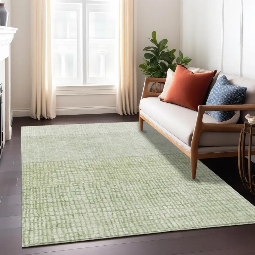 Sage And Ivory Geometric Washable Indoor Outdoor Area Rug Photo 7