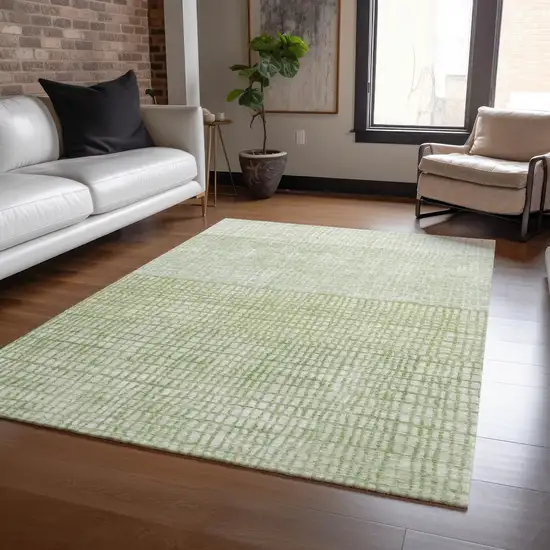 Sage And Ivory Geometric Washable Indoor Outdoor Area Rug Photo 6