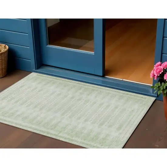 Sage And Ivory Geometric Washable Indoor Outdoor Area Rug Photo 2