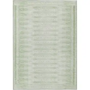 Photo of Sage And Ivory Geometric Washable Indoor Outdoor Area Rug