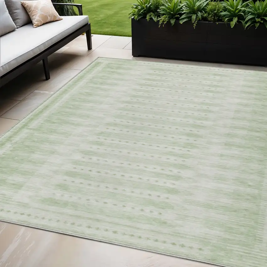 Sage And Ivory Geometric Washable Indoor Outdoor Area Rug Photo 2
