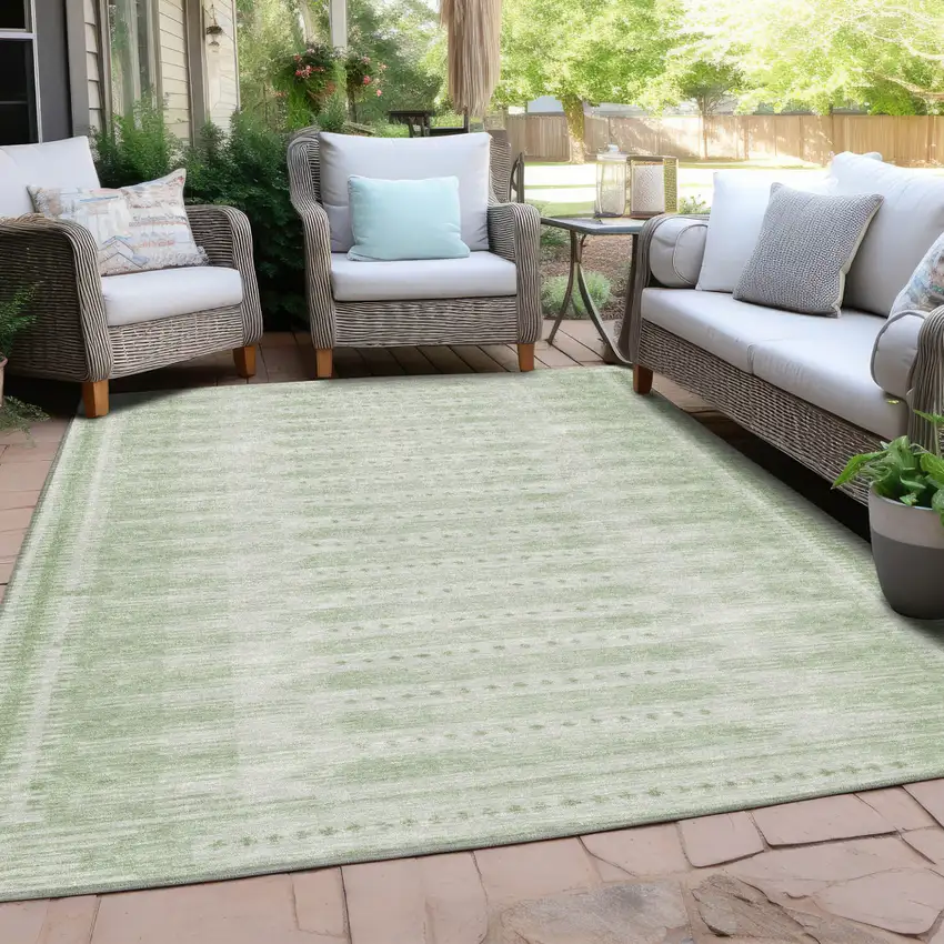 Sage And Ivory Geometric Washable Indoor Outdoor Area Rug Photo 6