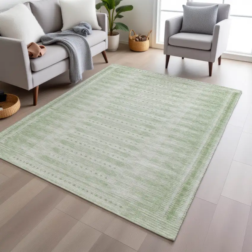 Sage And Ivory Geometric Washable Indoor Outdoor Area Rug Photo 7