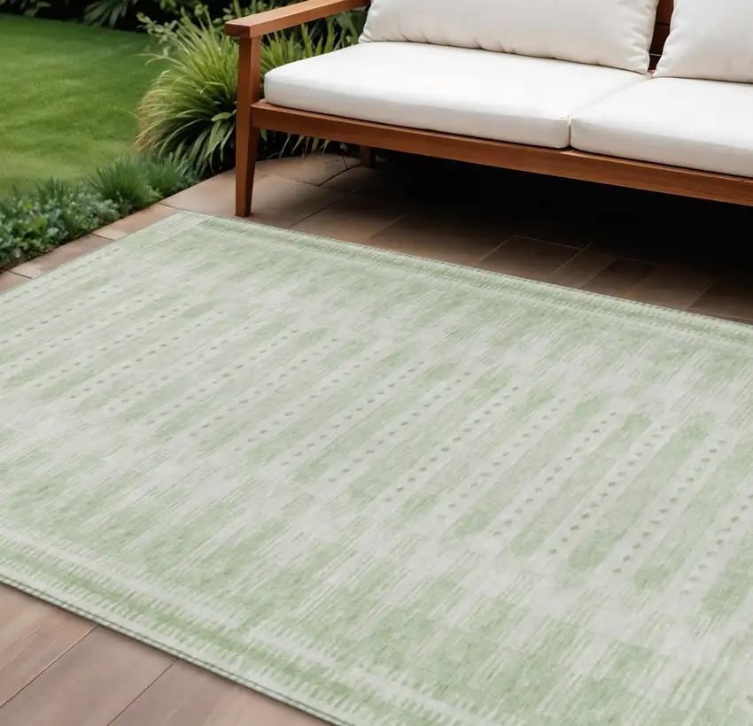 Sage And Ivory Geometric Washable Indoor Outdoor Area Rug Photo 2