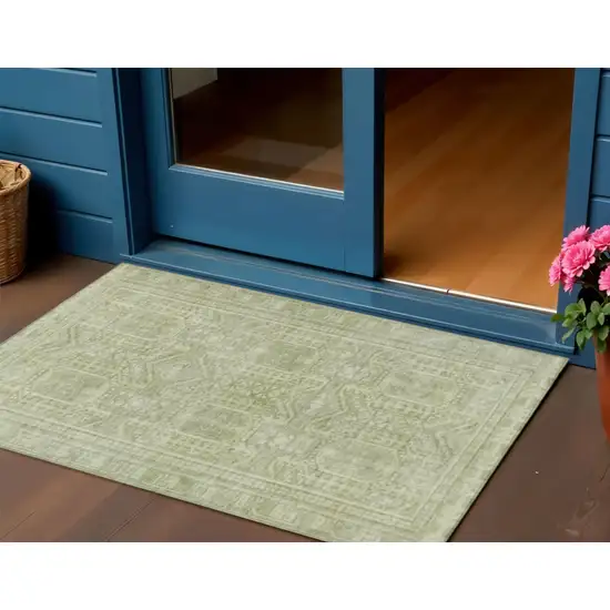 Sage And Ivory Geometric Washable Indoor Outdoor Area Rug Photo 2