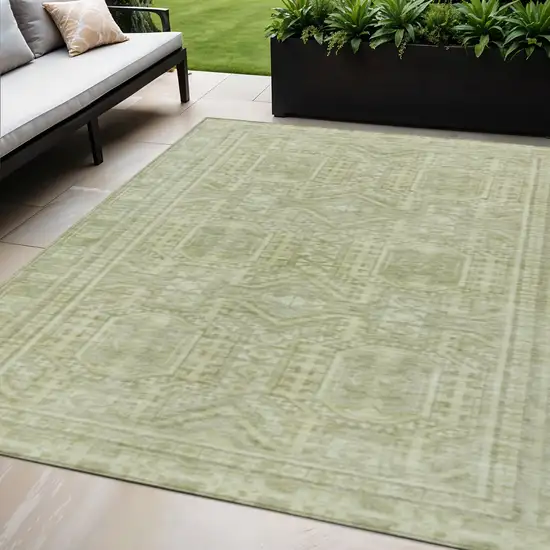 Sage And Ivory Geometric Washable Indoor Outdoor Area Rug Photo 2