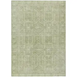 Photo of Sage And Ivory Geometric Washable Indoor Outdoor Area Rug