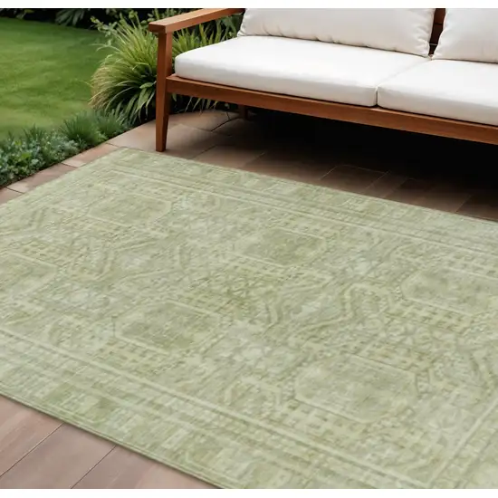 Sage And Ivory Geometric Washable Indoor Outdoor Area Rug Photo 2