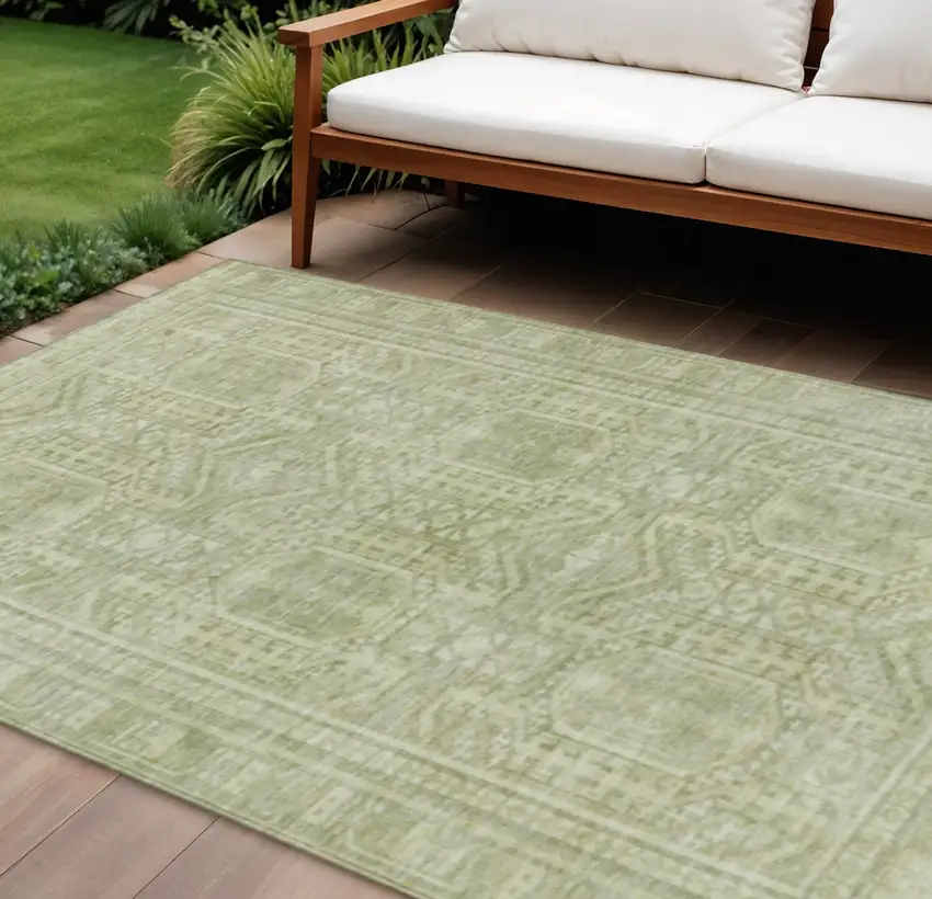 Sage And Ivory Geometric Washable Indoor Outdoor Area Rug Photo 2