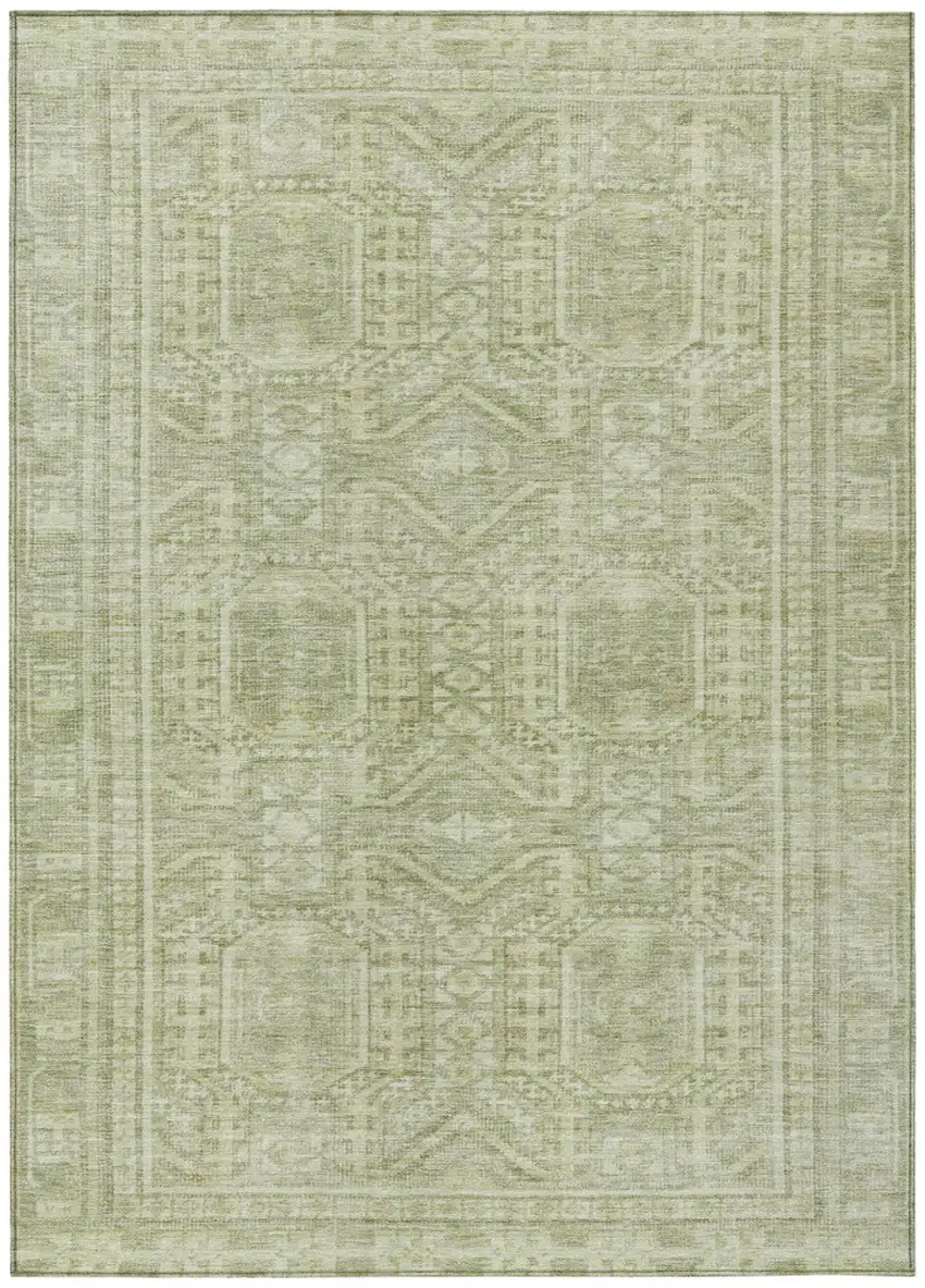Sage And Ivory Geometric Washable Indoor Outdoor Area Rug Photo 1