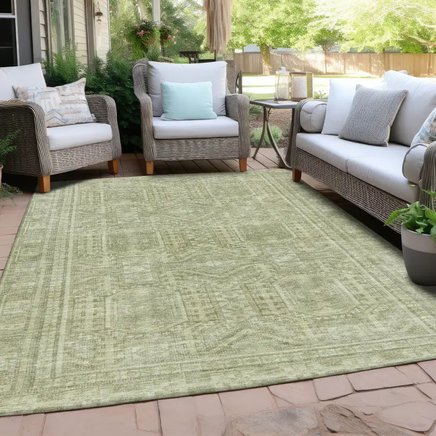 Sage And Ivory Geometric Washable Indoor Outdoor Area Rug Photo 6