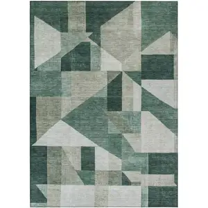Photo of Sage And Ivory Geometric Washable Indoor Outdoor Area Rug