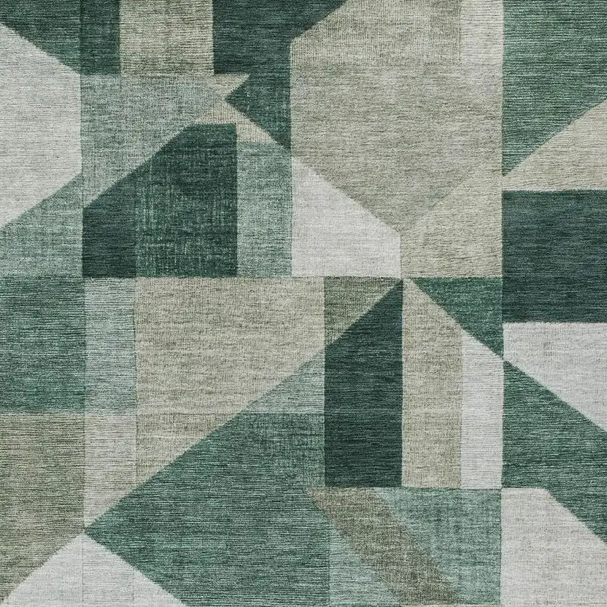 Sage And Ivory Geometric Washable Indoor Outdoor Area Rug Photo 2