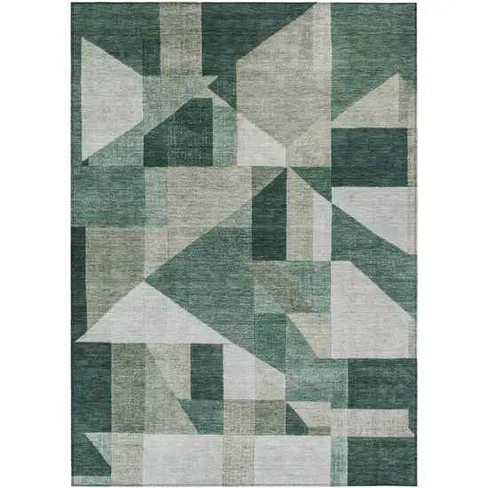 Sage And Ivory Geometric Washable Indoor Outdoor Area Rug Photo 1