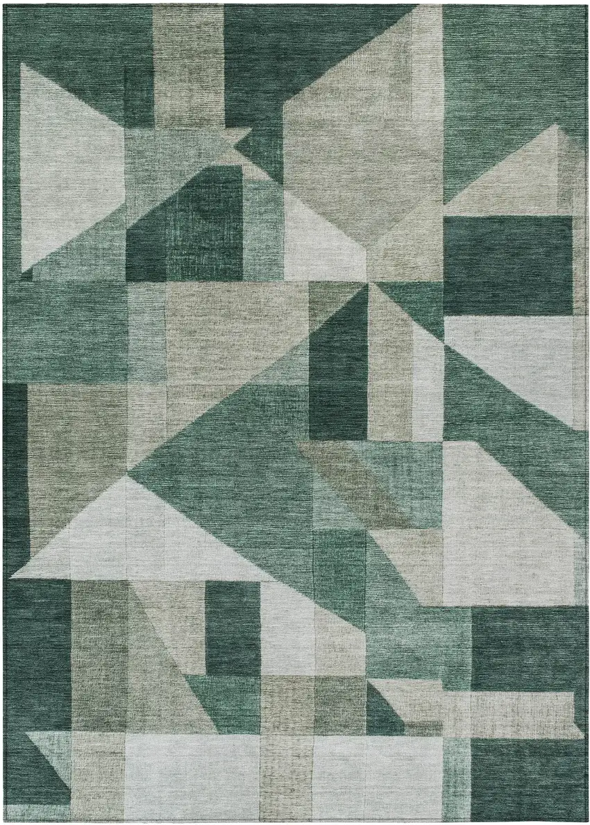 Sage And Ivory Geometric Washable Indoor Outdoor Area Rug Photo 1