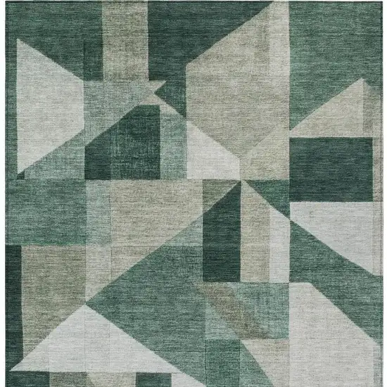 Sage And Ivory Geometric Washable Indoor Outdoor Area Rug Photo 3