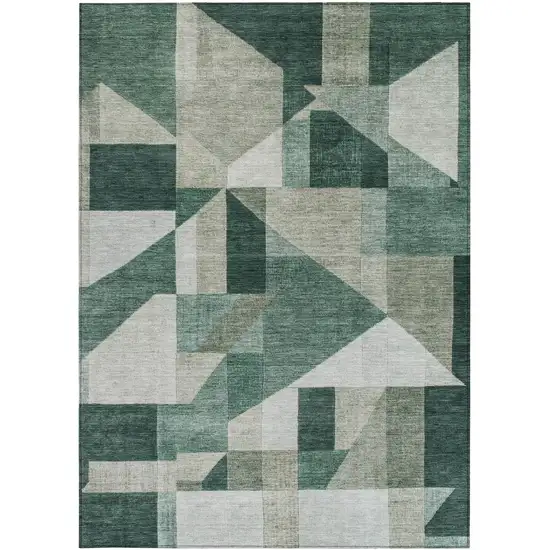 Sage And Ivory Geometric Washable Indoor Outdoor Area Rug Photo 2