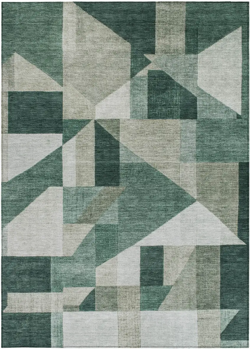 Sage And Ivory Geometric Washable Indoor Outdoor Area Rug Photo 2