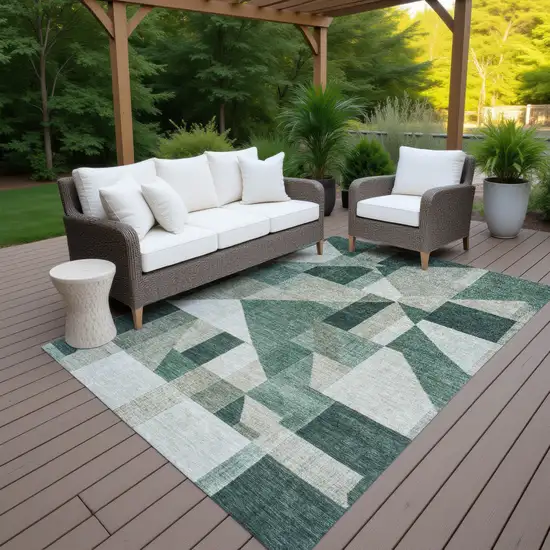 Sage And Ivory Geometric Washable Indoor Outdoor Area Rug Photo 6