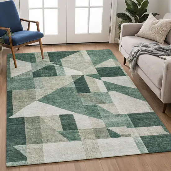 Sage And Ivory Geometric Washable Indoor Outdoor Area Rug Photo 4