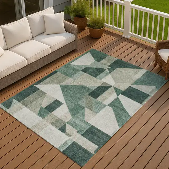 Sage And Ivory Geometric Washable Indoor Outdoor Area Rug Photo 3