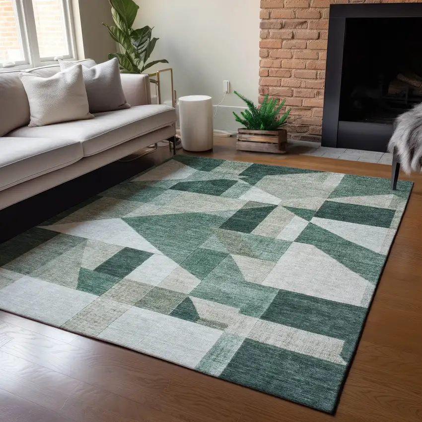 Sage And Ivory Geometric Washable Indoor Outdoor Area Rug Photo 5