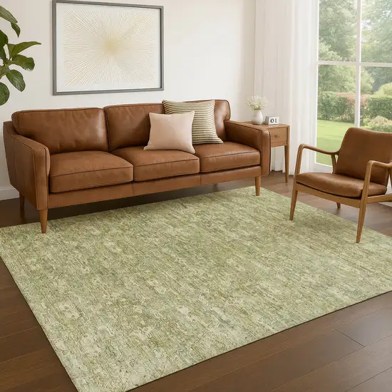 Sage And Ivory Ikat Washable Indoor Outdoor Area Rug Photo 6