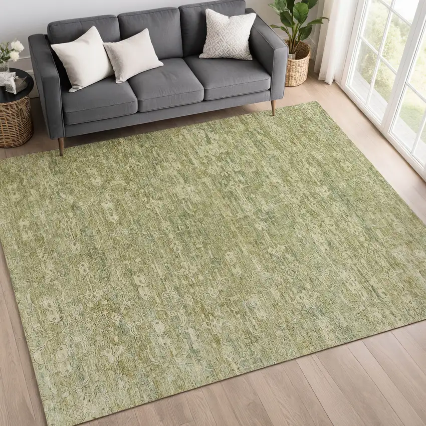 Sage And Ivory Ikat Washable Indoor Outdoor Area Rug Photo 7