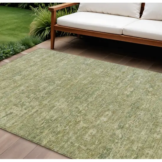 Sage And Ivory Ikat Washable Indoor Outdoor Area Rug Photo 1