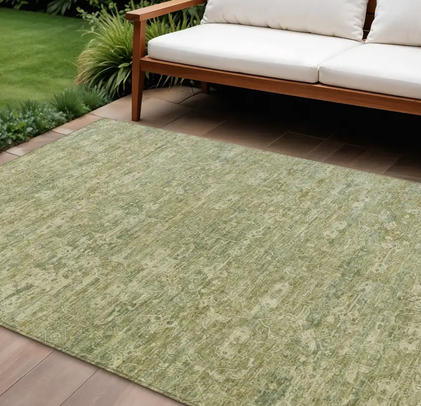 Sage And Ivory Ikat Washable Indoor Outdoor Area Rug Photo 1