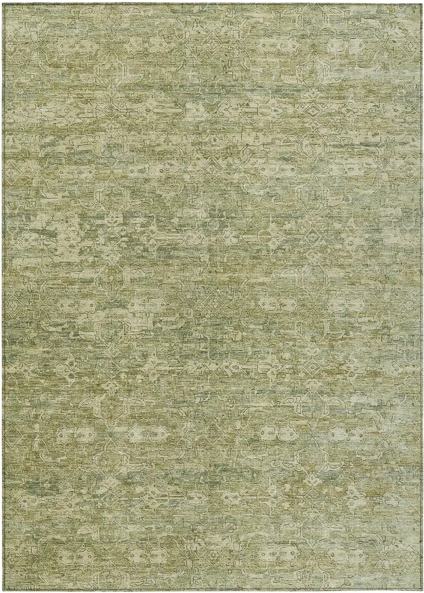 Sage And Ivory Ikat Washable Indoor Outdoor Area Rug Photo 2