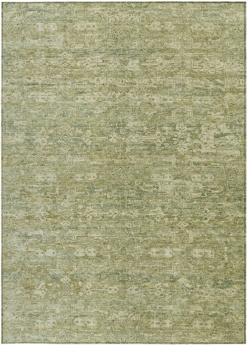 Sage And Ivory Ikat Washable Indoor Outdoor Area Rug Photo 4