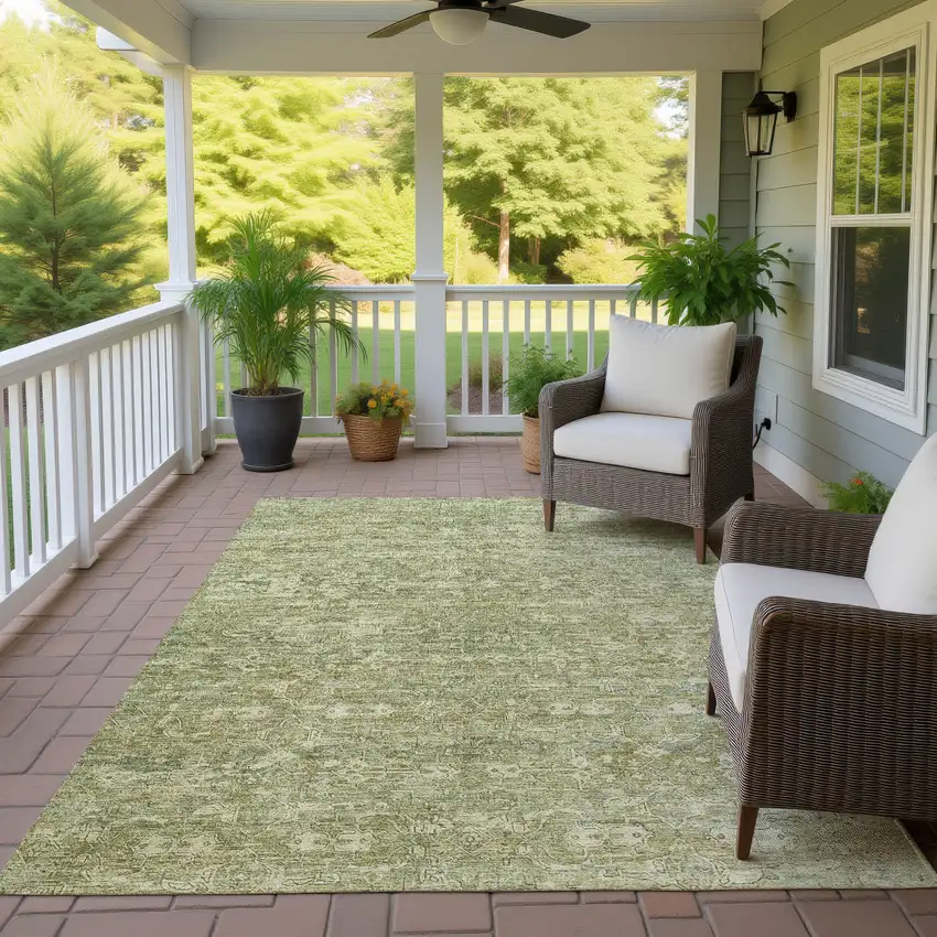 Sage And Ivory Ikat Washable Indoor Outdoor Area Rug Photo 9