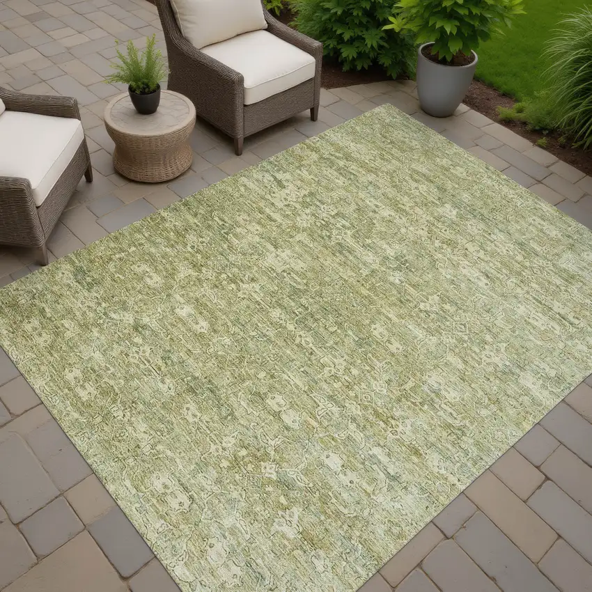 Sage And Ivory Ikat Washable Indoor Outdoor Area Rug Photo 6